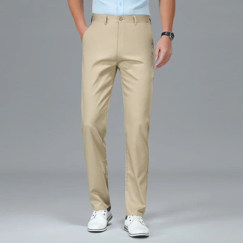 Bamboo Fiber Luxury Straight Pants Men Spring Summer New Business Breathable Casual Long Formal Suit Trouser Male