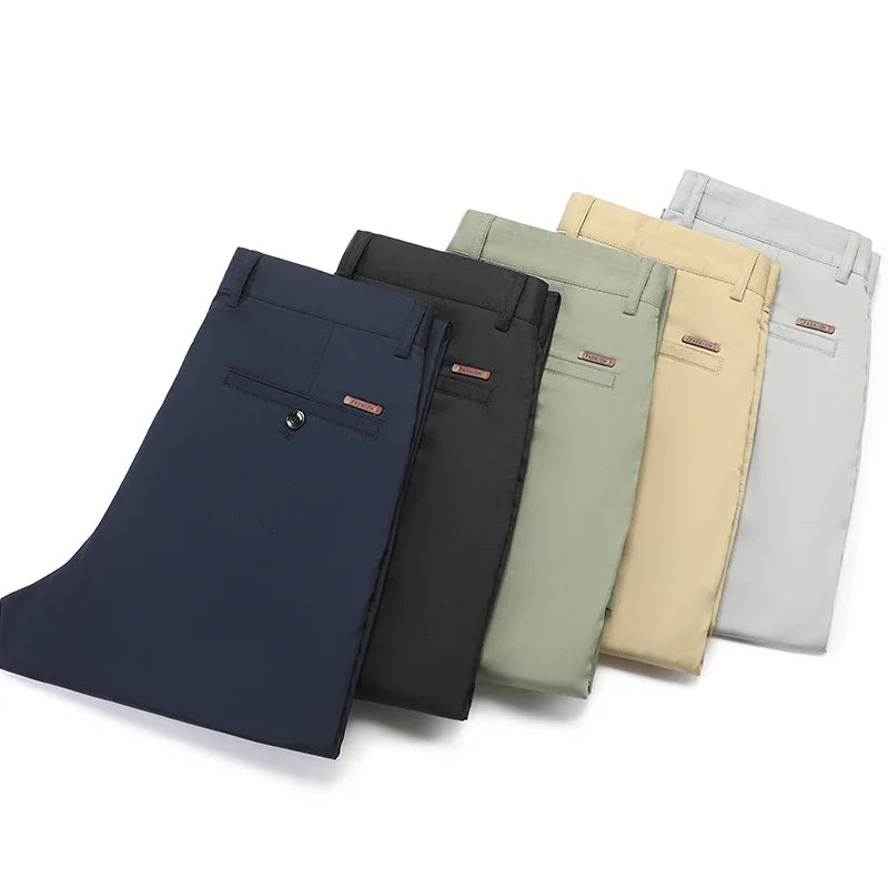 Bamboo Fiber Luxury Straight Pants Men Spring Summer New Business Breathable Casual Long Formal Suit Trouser Male