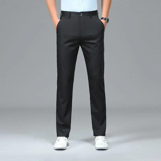 Bamboo Fiber Luxury Straight Pants Men Spring Summer New Business Breathable Casual Long Formal Suit Trouser Male